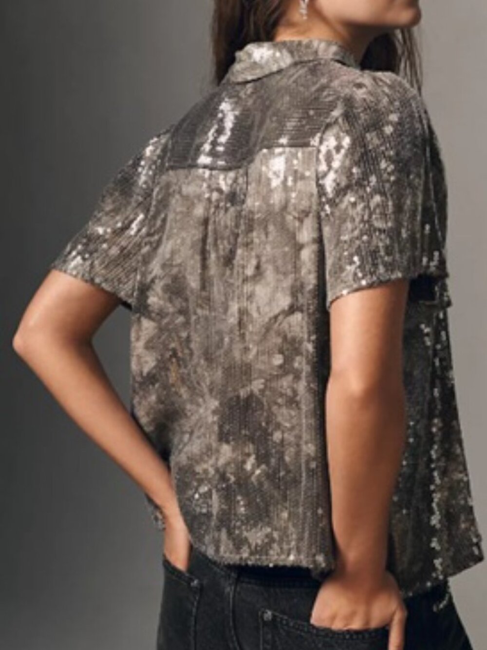 Pilcro Short Sleeve Buttondown Sequin Top NWT - Picture 3 of 8